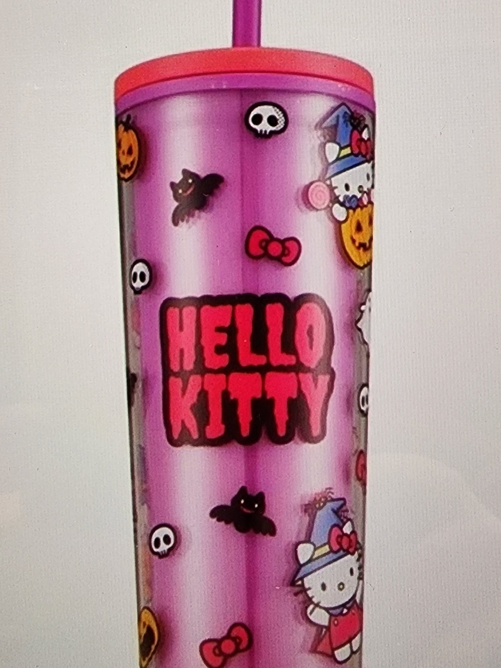 Hello Kitty Pink Purple Halloween Tall Tumbler with Straw